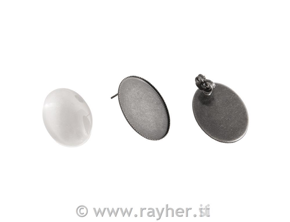 Uhani + steklo, staro srebro, 1.8x2.5cm, 1 par