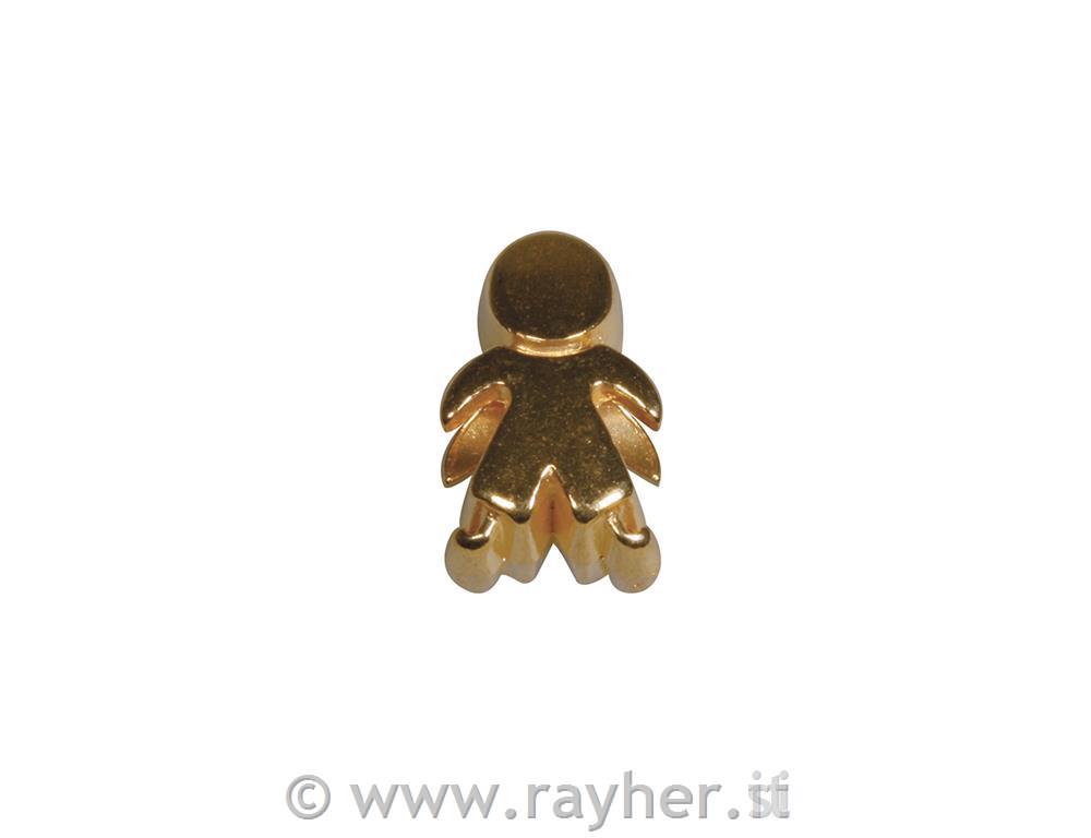 Perla metallo: omino0,7x1,3cm, foro grande 5mm ooro