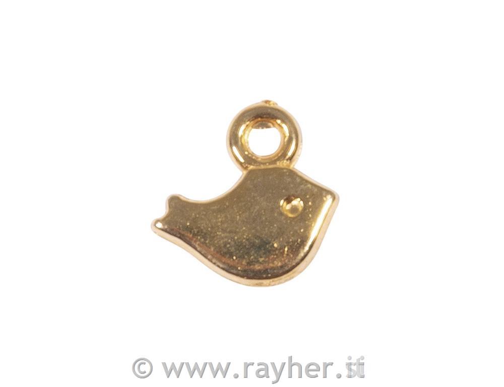 Ciondolino metallo uccellino, oro, 8x5mm, bus.blis. 6pz