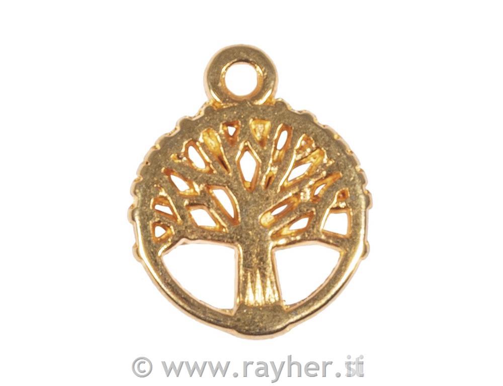 Ciondolino metallo albero vita, 10mm o,oro, bus.blis. 3pz