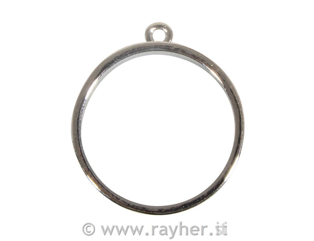 Metallic bezel: Pendant, round, 30mm otab-bag 1pcsilver