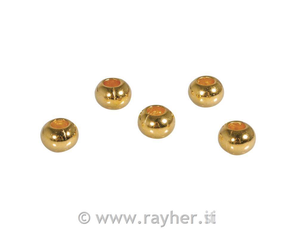 Perlina metallo, 8mm o, oro , foro gr. 3mm o, bus. 5pz
