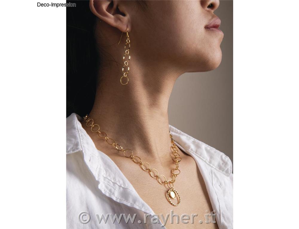 Link chain Embossed rings, gold, ring 10+4mm, 80cm long, 1pc