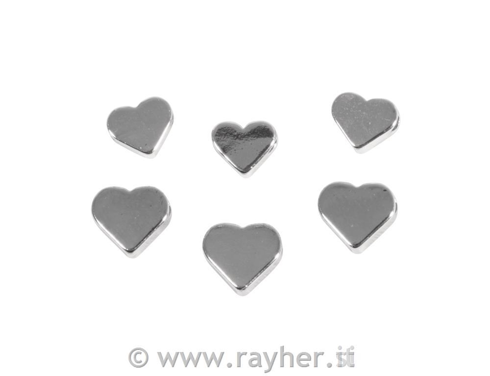 Kovinske perle Srce, srebrne, 3 perle, vsaka 6+7 mm, 6 kos