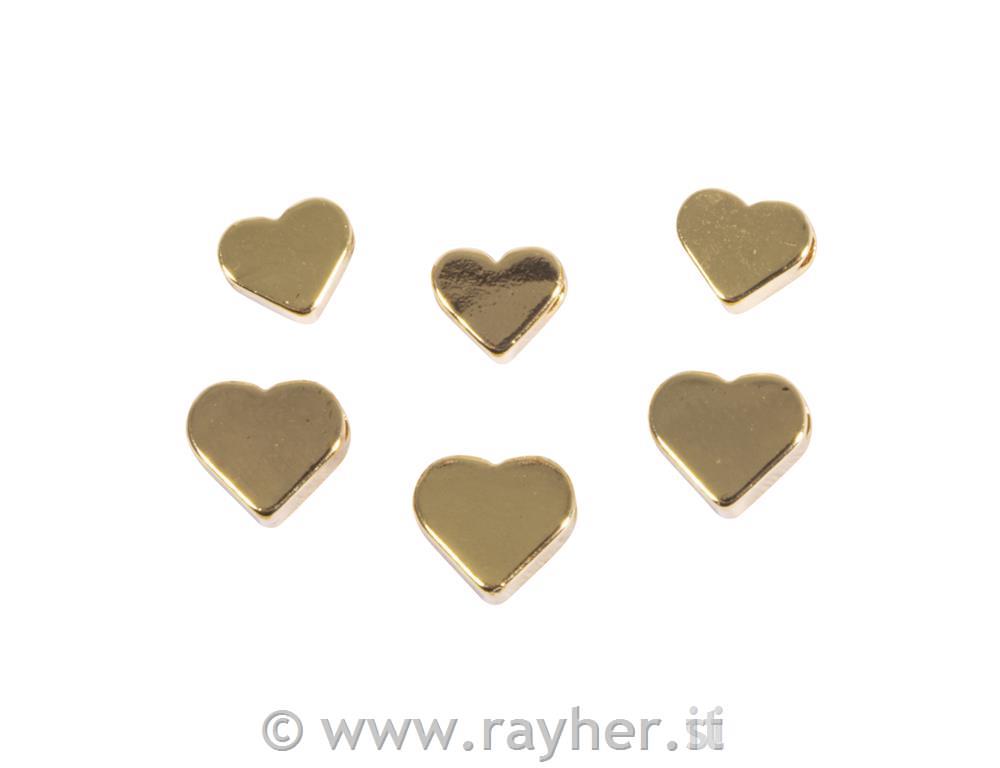 Kovinske perle Srce, zlate, 3 perle, vsaka 6+7 mm, 6 kos