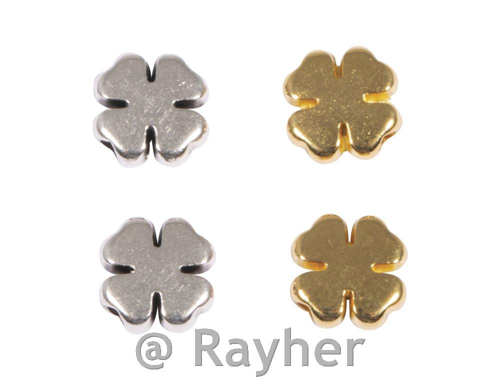 Trifoglio con perlina in metallo,2 oro, 2 argento, 8 mm, 4 pezzi