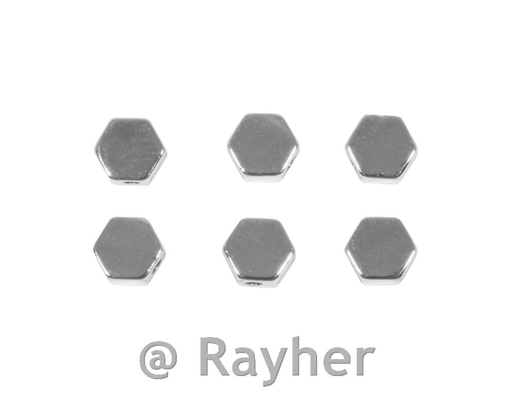 Perline in metallo esagonali, argento5 mm, 6 pezzi