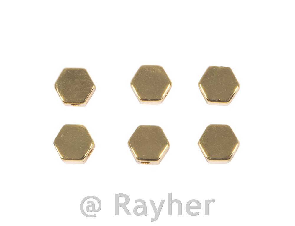 Metal beads Hexagon, gold5mm, 6pcs