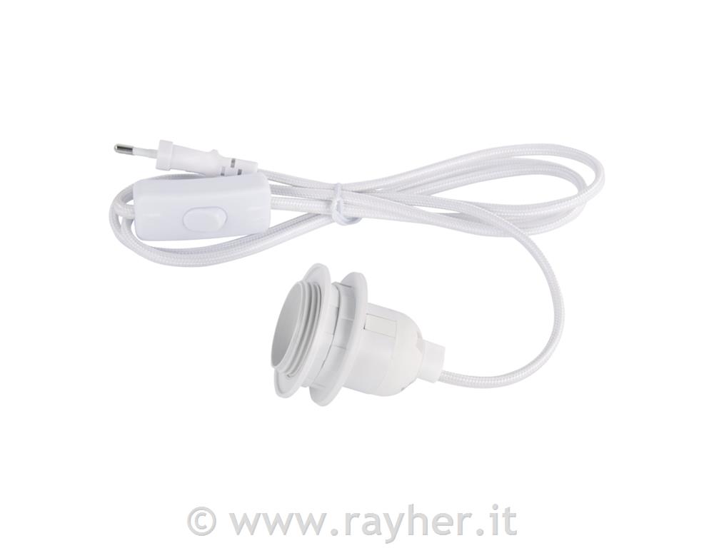 Električni kabel za luč E27 s stikalom bel 180 cm