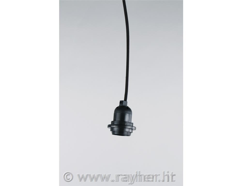 Lamp socket with switch, f. E27 socket180cm, w. ring nut, tab-bag 1pcblack