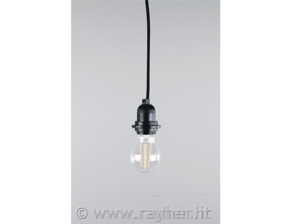 Lamp socket with switch, f. E27 socket180cm, w. ring nut, tab-bag 1pcblack