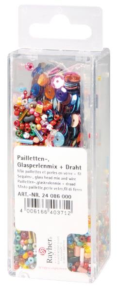 Misto paillette,perle vetro,fil di ferro90g misto e fil di ferro 50m x 0,3mm