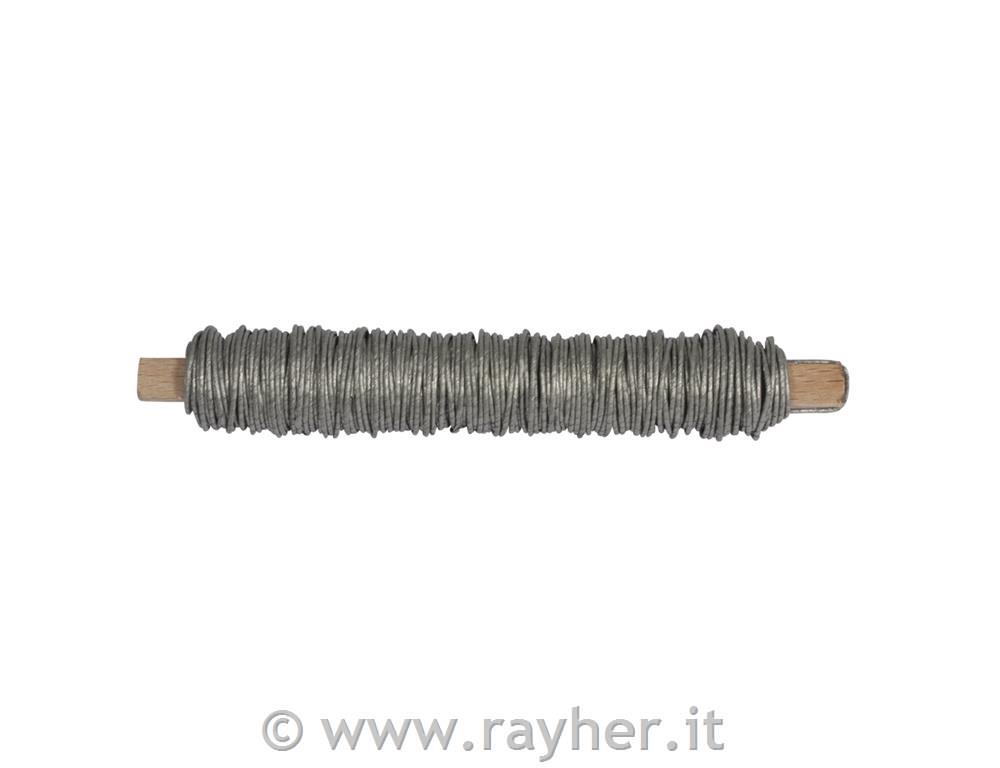Fil di carta, 0,55mm o, argento opaco, su spoletta legno á 50g, bus.blis. 20m