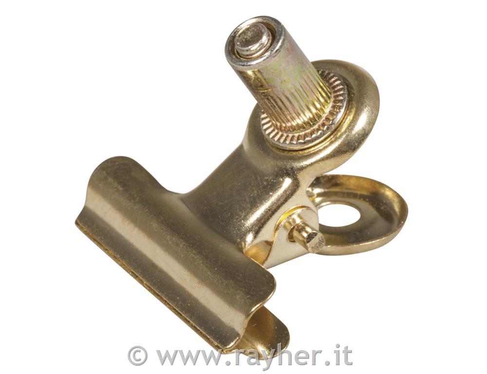 Clip metallo con vite, oro, 2,2x2,2cm, bus.blis. 3pz