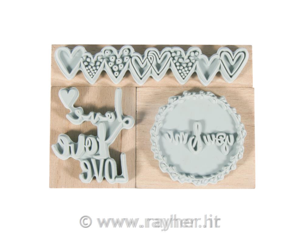 Set štampiljk "Love", 3.2x3.8cm - 8.1x1.6cm, 3 kos