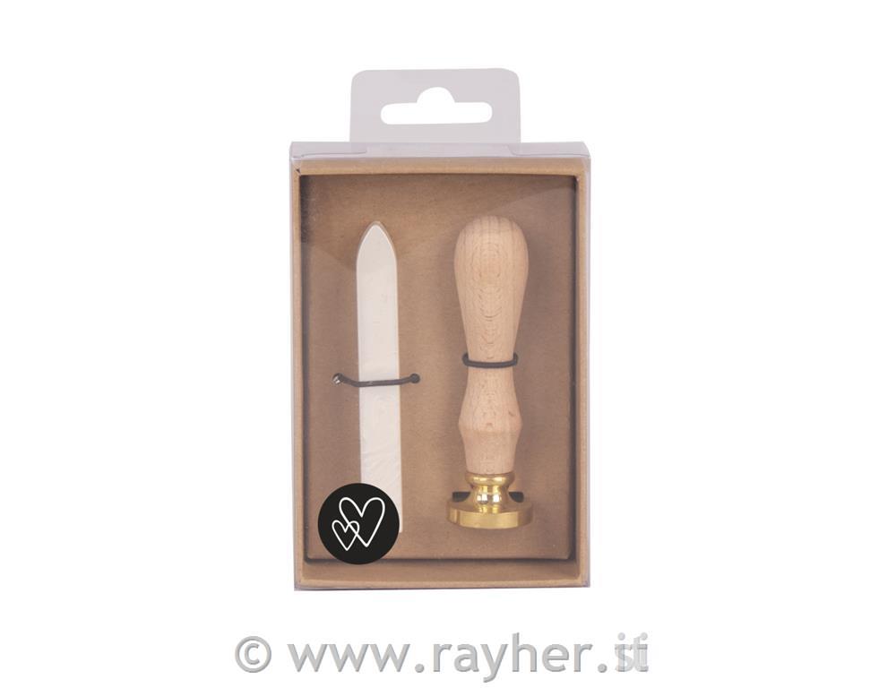 Set za pečat, Srca, 2.5cm,metallic bel, 1 pečat, 1 vosek 12g