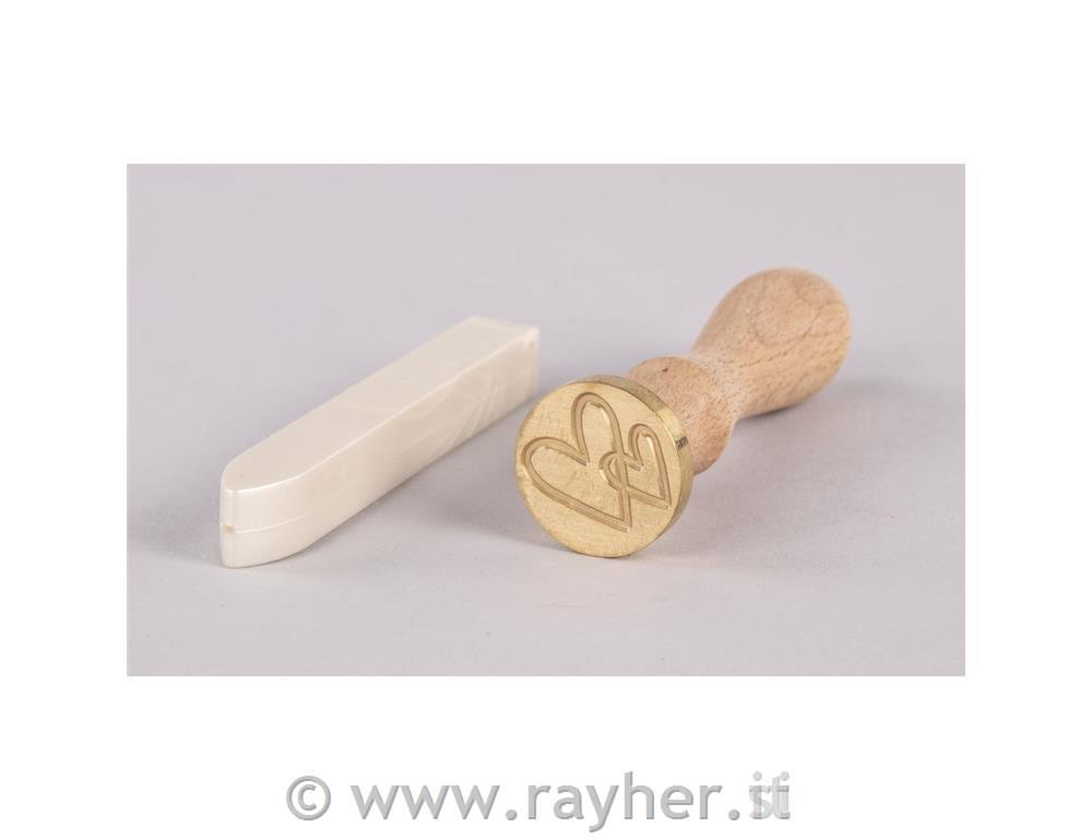 Set za pečat, Srca, 2.5cm,metallic bel, 1 pečat, 1 vosek 12g