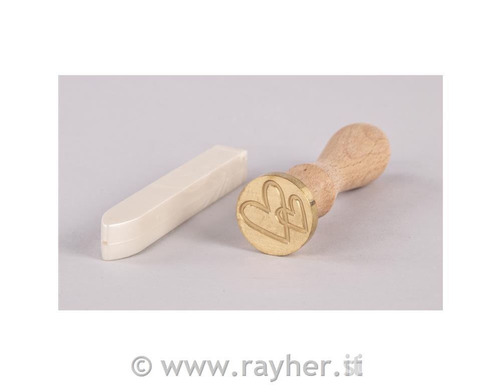 Set za pečat, Srca, 2.5cm,metallic bel, 1 pečat, 1 vosek 12g