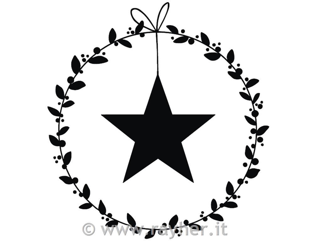 Timbro corona di foglie con stella, 6x6cm