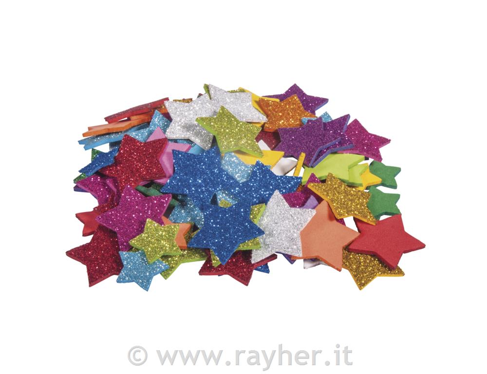 Gommapiuma stelle glitter, 2+3cm o, adesivo, bus.blis. 100pz