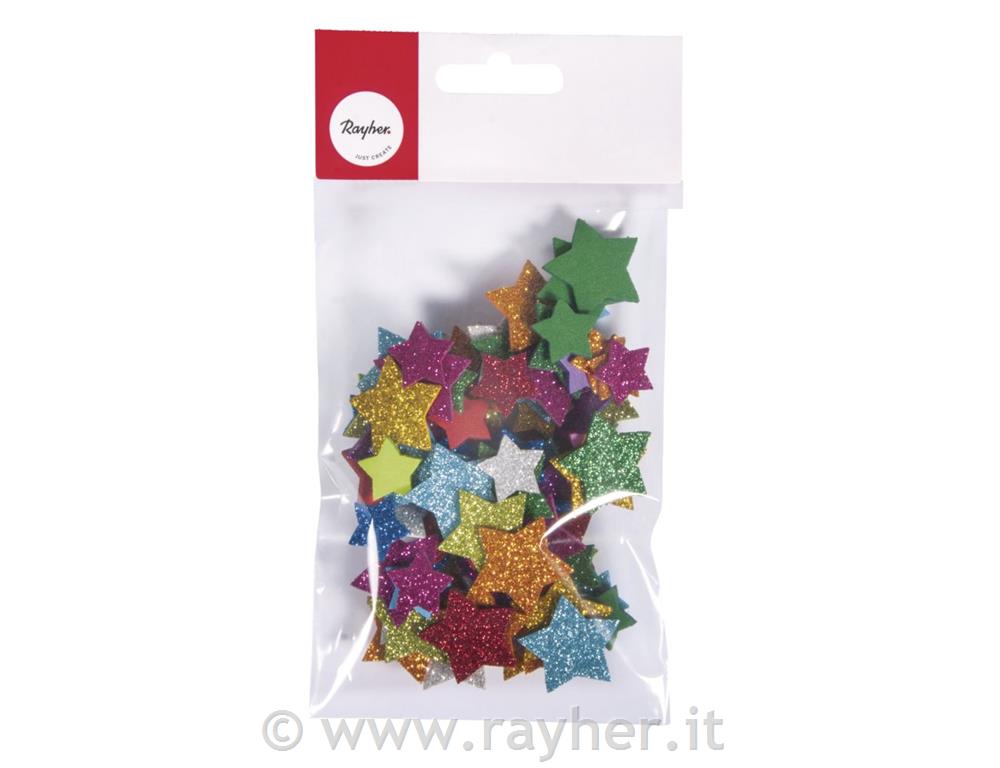 Gommapiuma stelle glitter, 2+3cm o, adesivo, bus.blis. 100pz