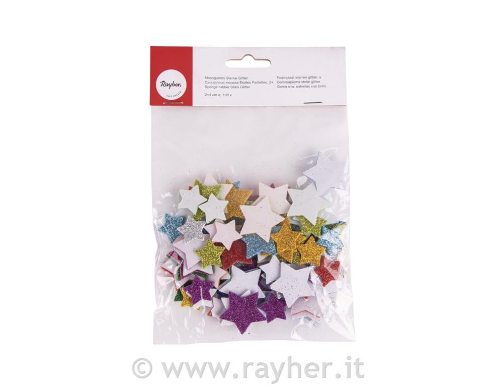 Gommapiuma stelle glitter, 2+3cm o, adesivo, bus.blis. 100pz