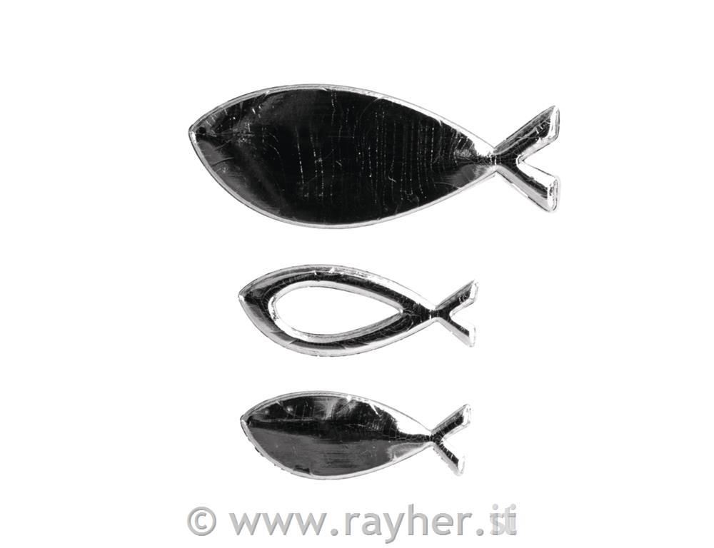Motivo cera pesci, argento, assortito,4-4cm, bus.blis. 3pz