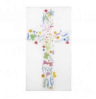 Wax motif Floral Cross, coloured, 6.5x12