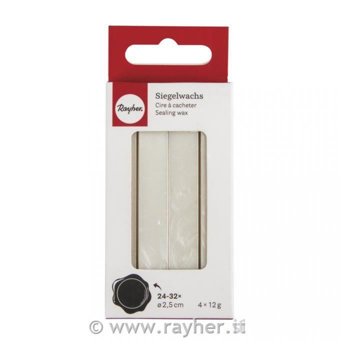 Sealing waxmetallic whiteSticks, each of 12g, tab-box 4 pcs