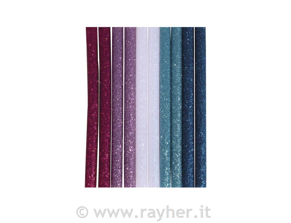 Ricariche-brillantini p.colla a caldo10x0,75cm, busta 10 pzassortiti