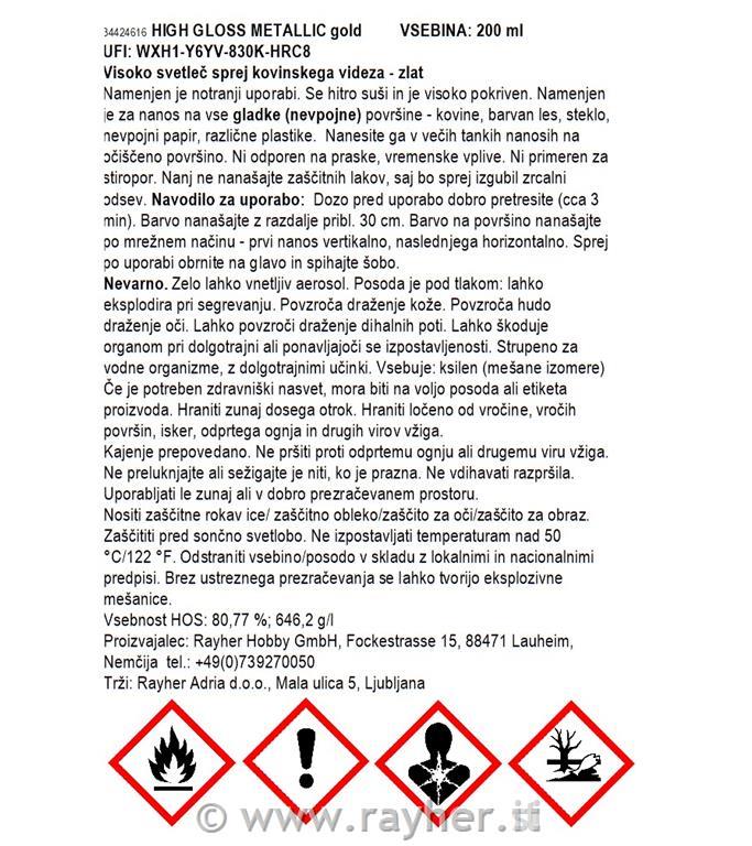 High gloss Metallic spray, oro, bombola200ml