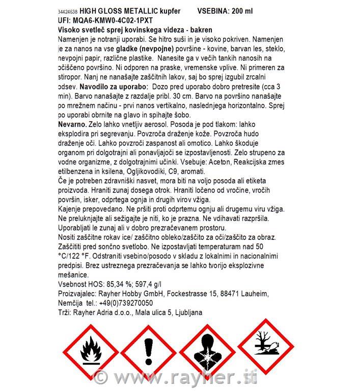 High gloss Metallic spray, copper, box 200ml