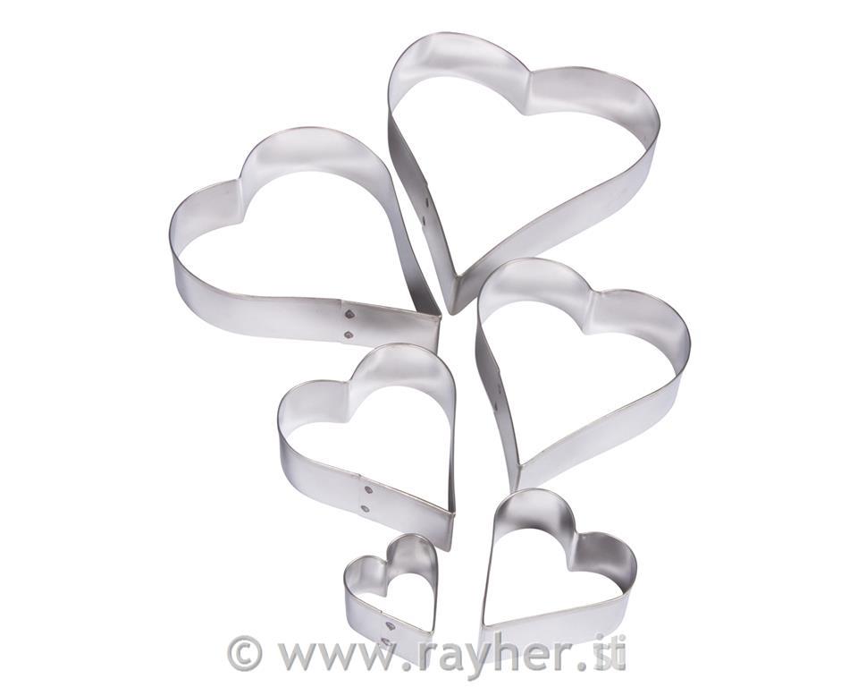 Heart-shaped cookie cutters f. deco, 3-10 cm, set 6pcs