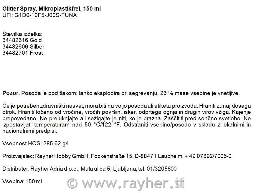 Sprej z bleščicami, srebrn, 150 ml, brez mikroplastike