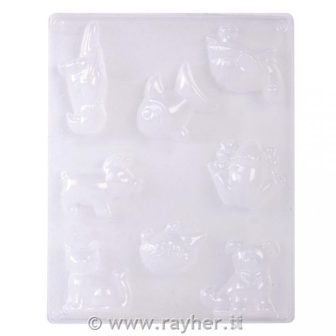 Stampo: parata animali8 motivi, 3-8.5cm, mis: 23,2x18,3cm