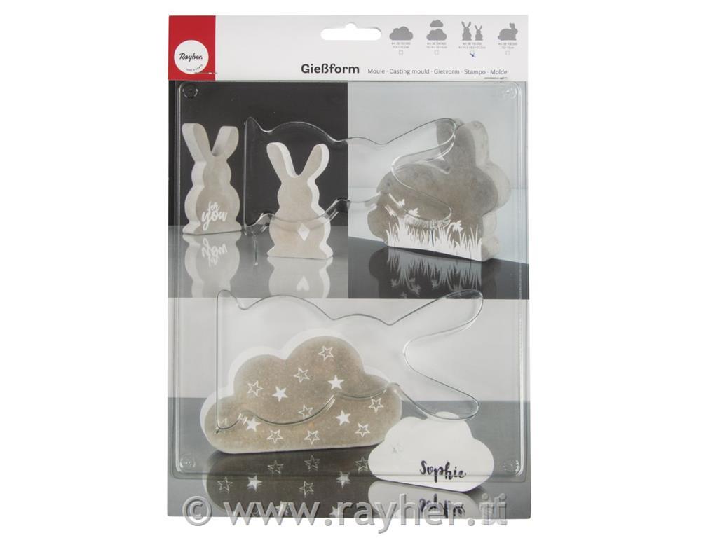 Stampo: famiglia di conigli, 8x14,5x3cm/6,5x11,7x3cm