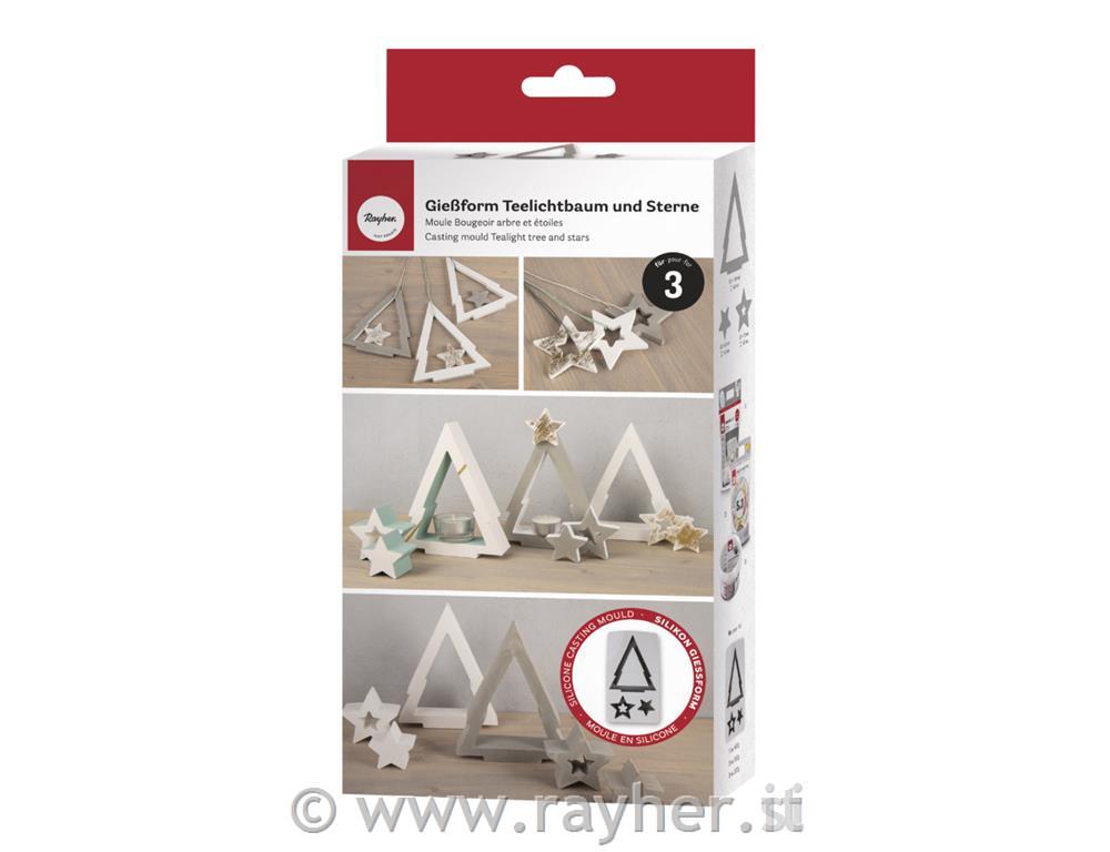 Silikonski kalup za svečke Smreka in zvezde, 14,5 x 26 x 4 cm, 3 motivi