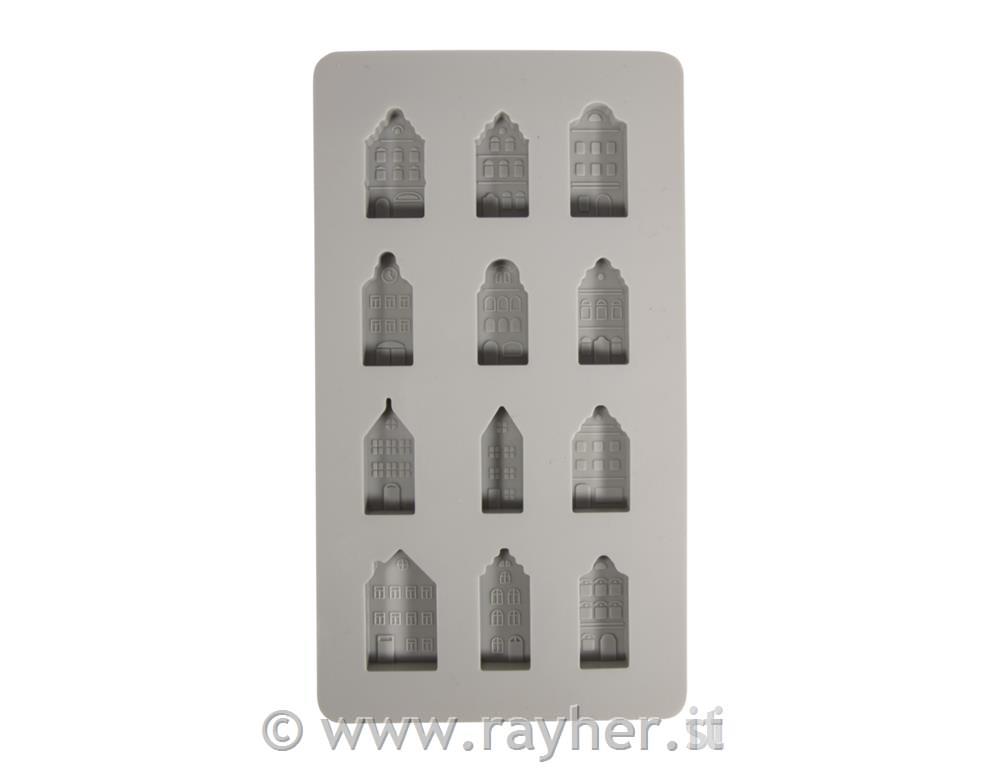 Silicone mould Mini nordic houses, 14.5x26x1.5cm, 12 shapes, box 1pc