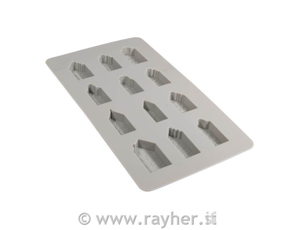Silicone mould Mini nordic houses, 14.5x26x1.5cm, 12 shapes, box 1pc