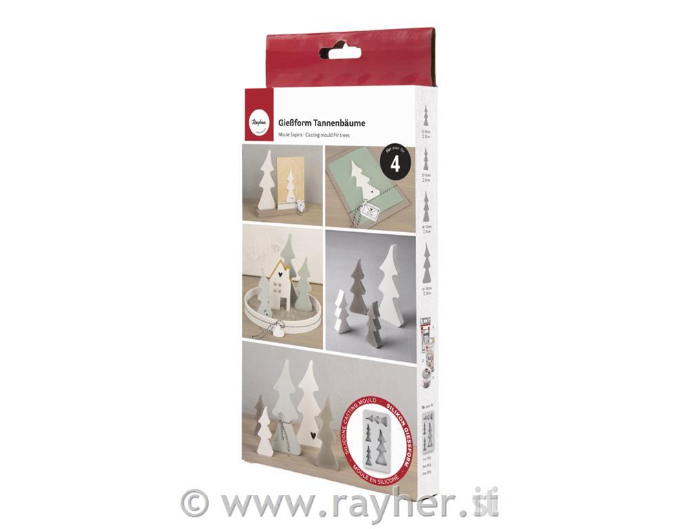 Silicone mould Fir trees, 14.5x26x2cm, 4 shapes, box 1pc