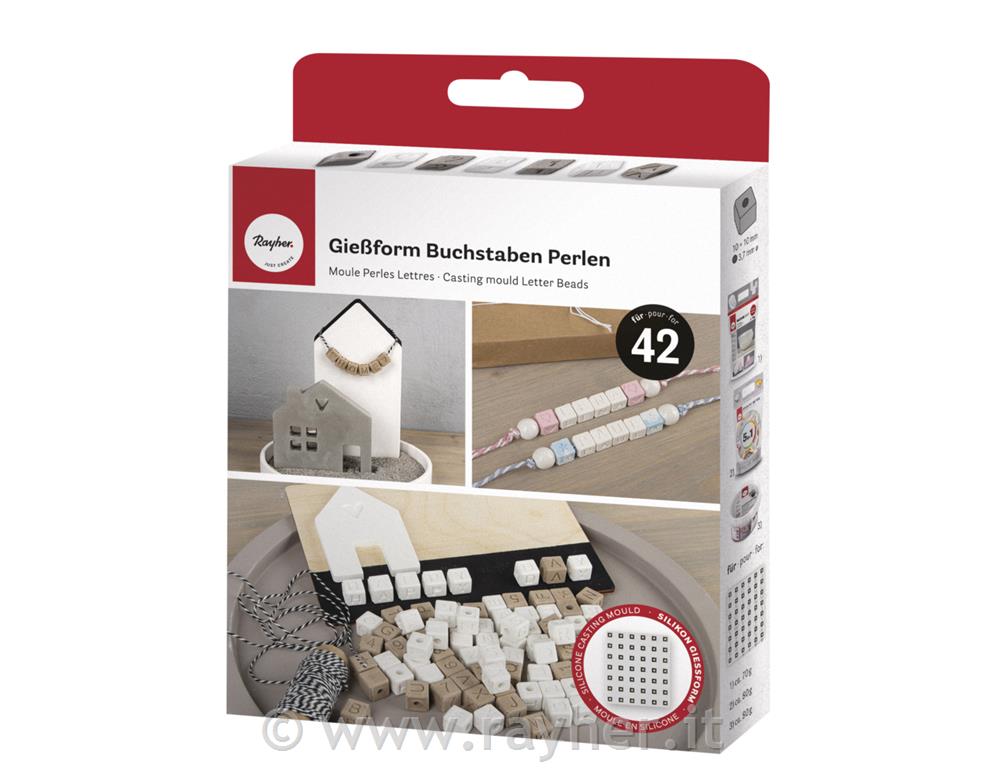 Silicone mould Letter Beads inc. Numbers, 42 beads, 10x10mm