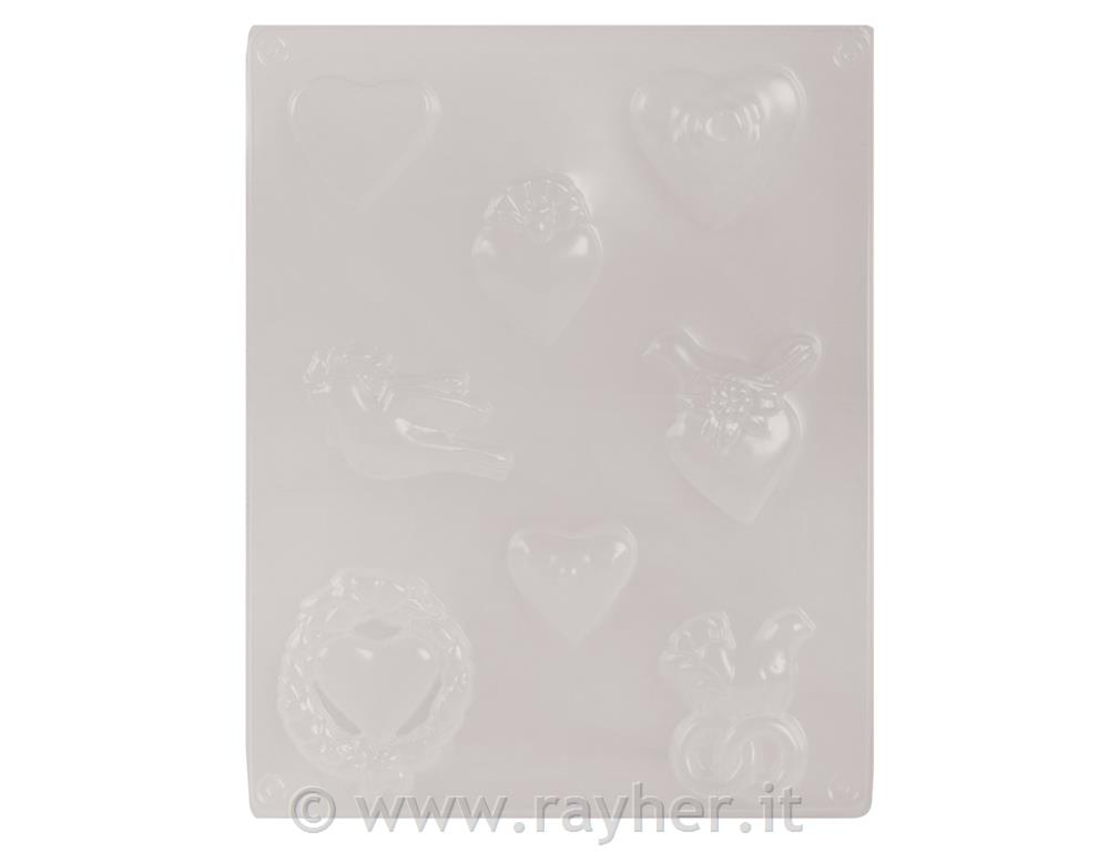 Kalup: srca in golobčki, 8 motivov, 3,5-7 cm