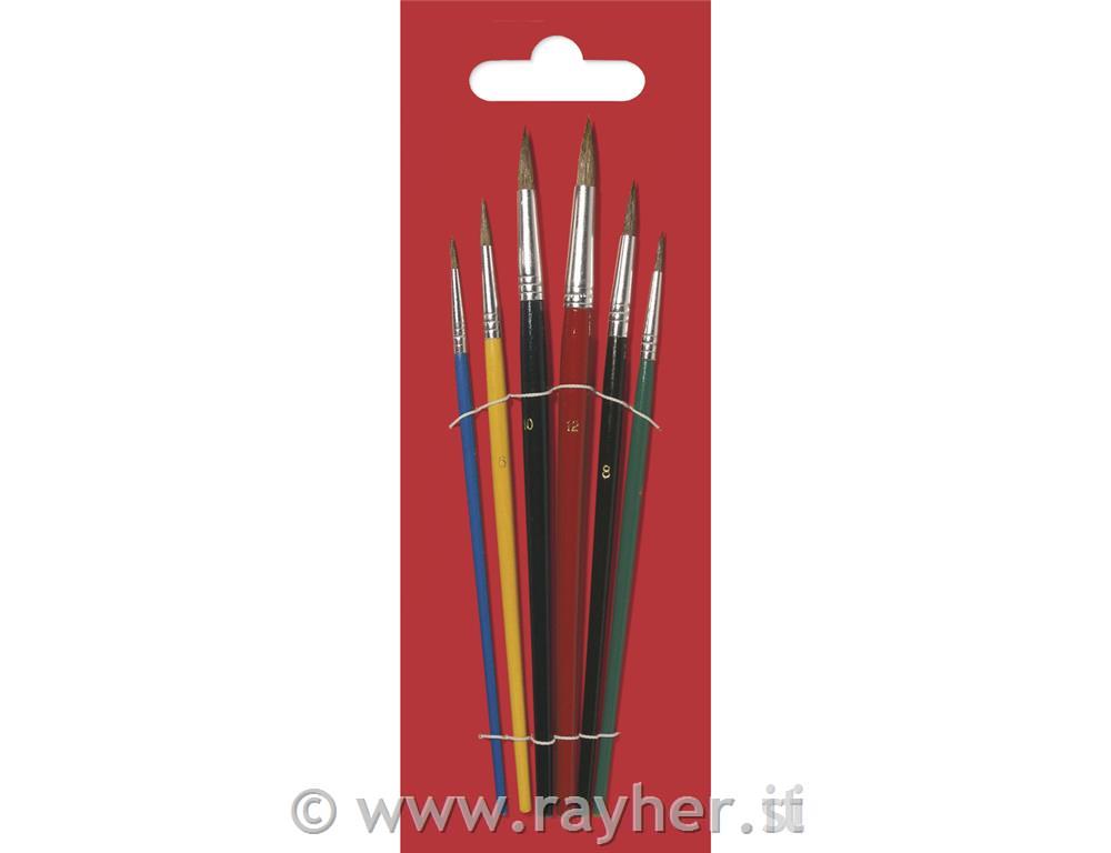Set pennelli scuola, pelo di bue6 misure su cartoncino