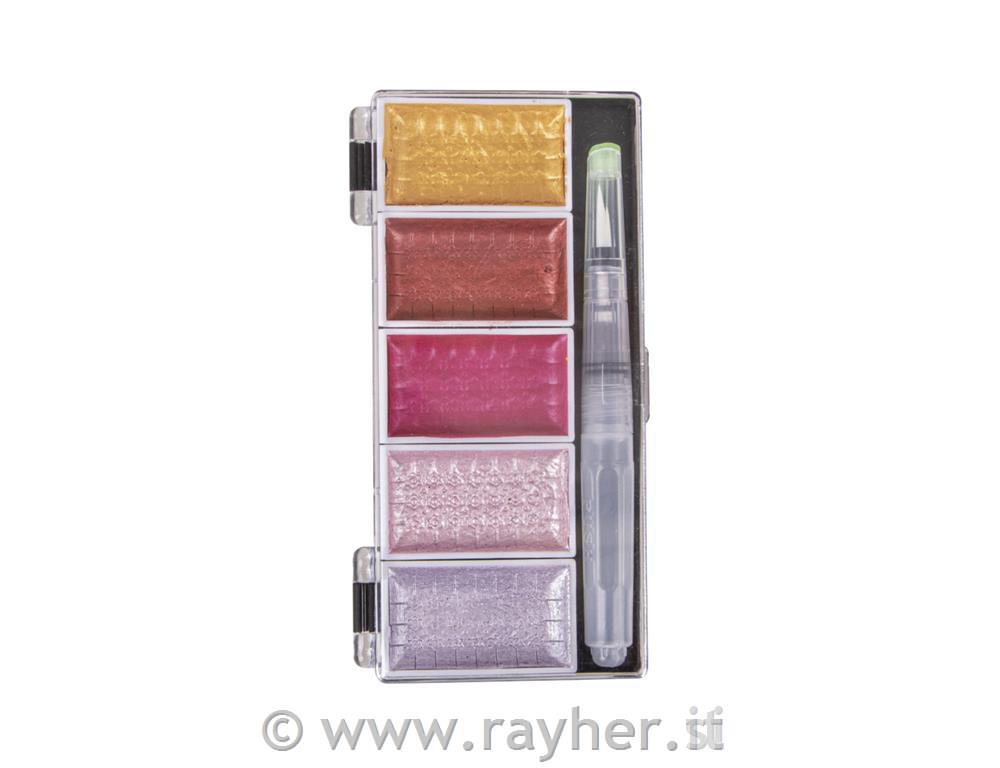 Akvarel Metallic, Pale-pink, 5 barv, 25x45mm, +H2O čopič