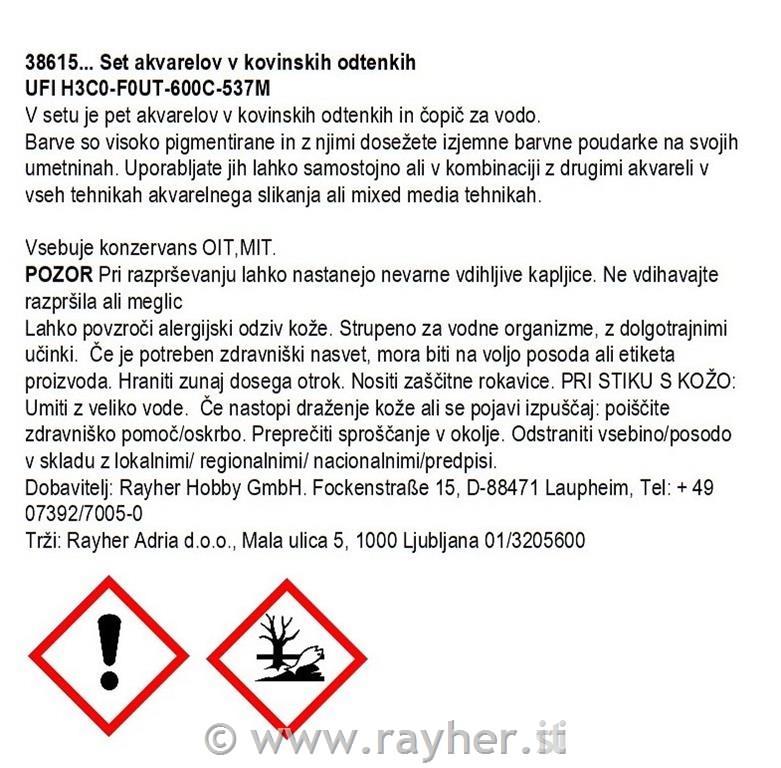 Akvarel Metallic, Blue-green, 5 barv 25x45mm, +H2O čopič