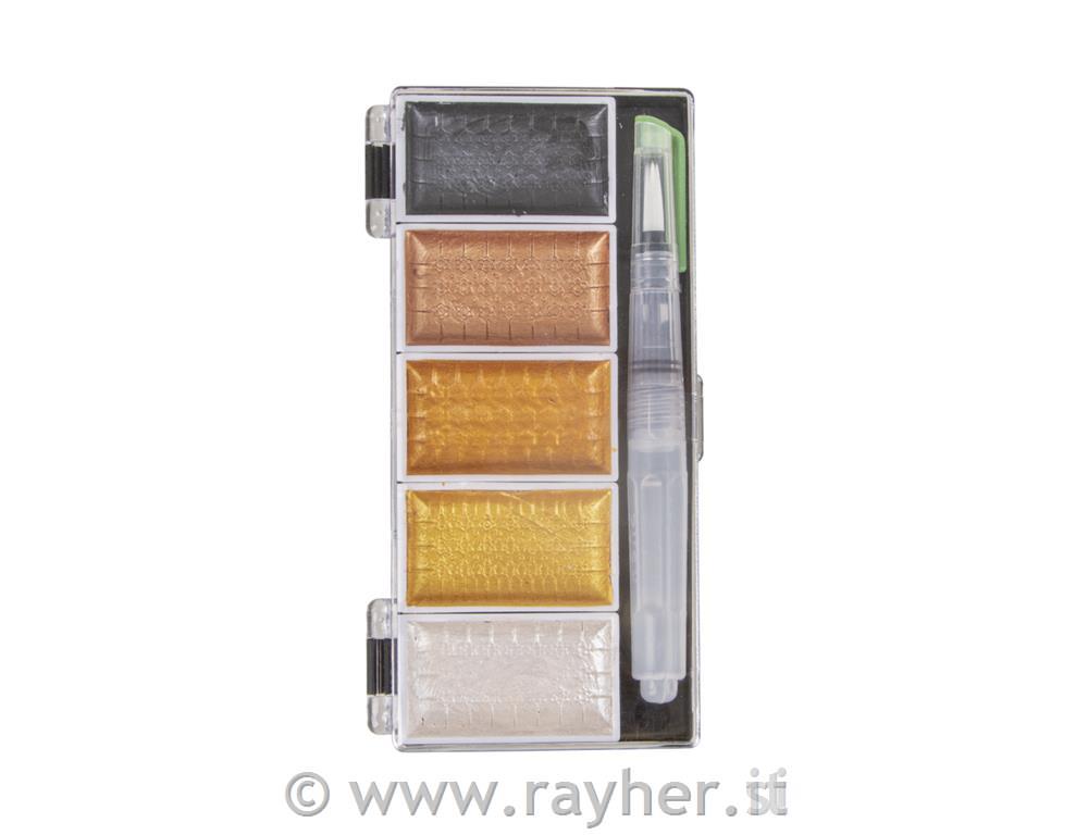 Watercolour Metallic, oro, 5 colori 25x45mm, incl. pennello H20