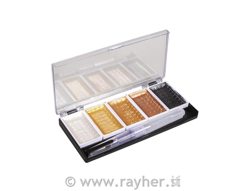 Watercolour Metallic, oro, 5 colori 25x45mm, incl. pennello H20