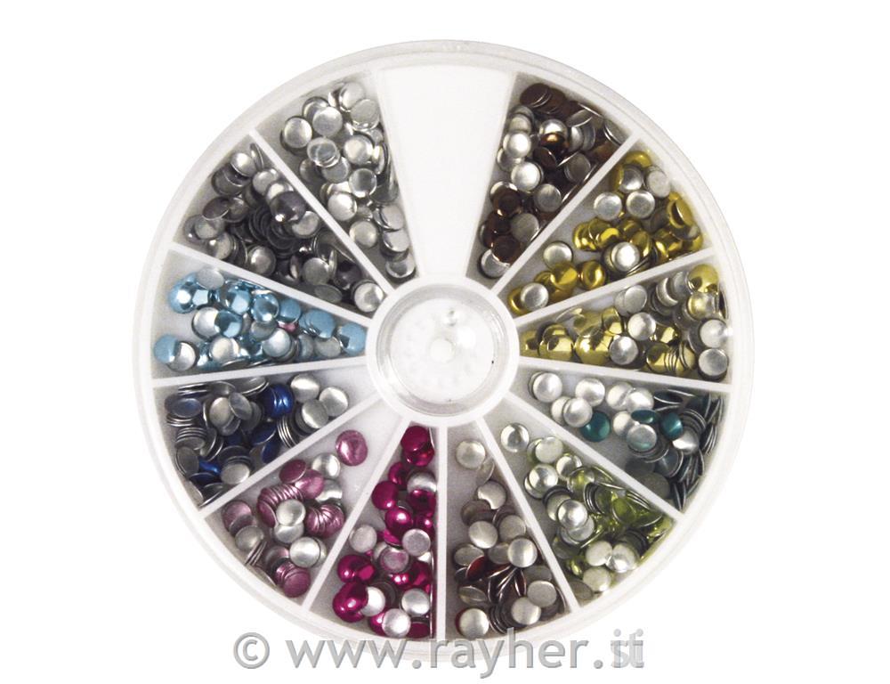 Hotfix-rivetti, 4 mmbox assort. 600 pz, 12 colori da 50 pzcolori misti