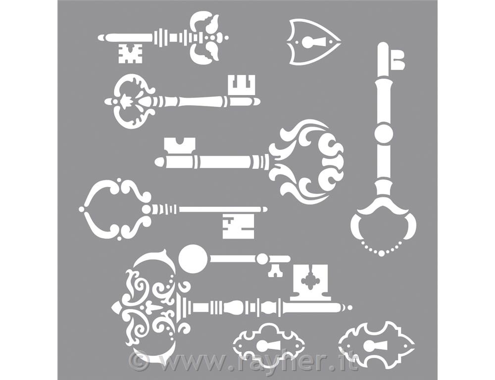 Stencil Vintage key, 30.5x30.5cm, tab-ba