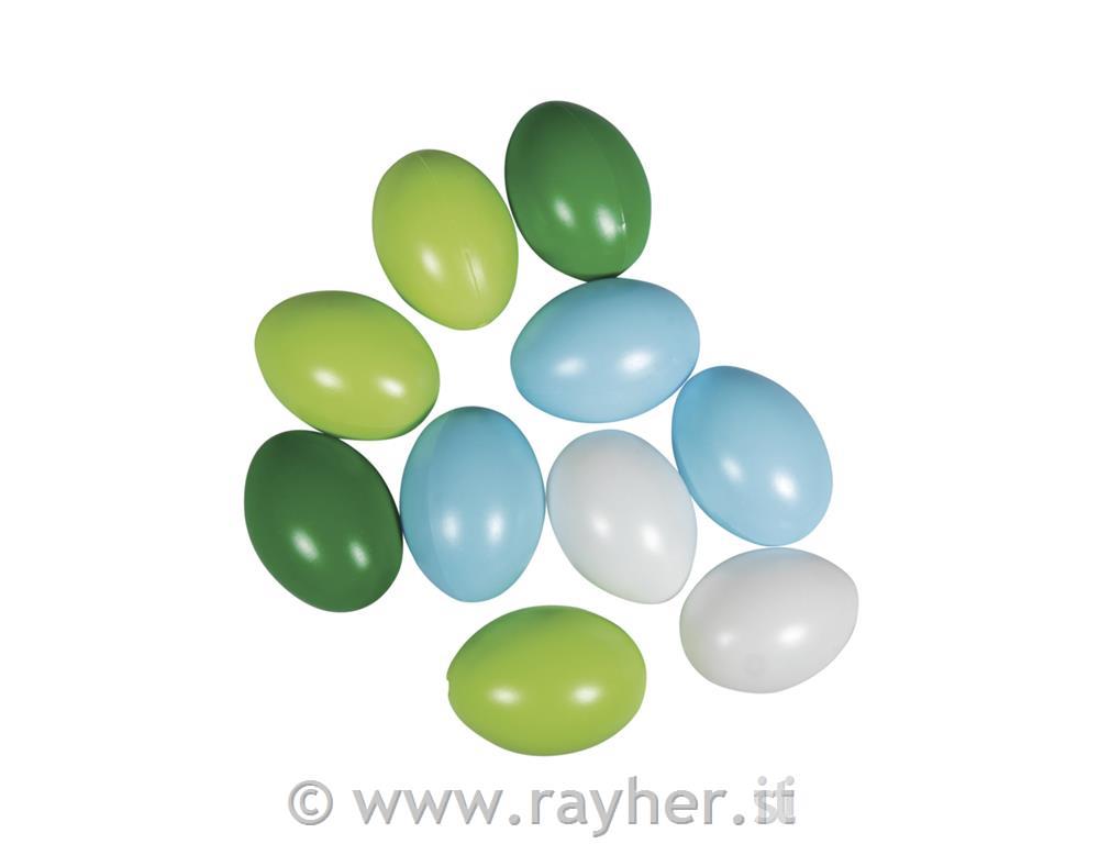 Uova di plastica, 6cm, blu-verde, set 10